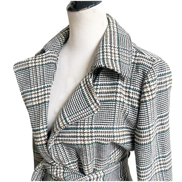 Love Tree Size Large Plaid Longline PeaCoat Belted Multicolor Pockets Preppy - Picture 6 of 13